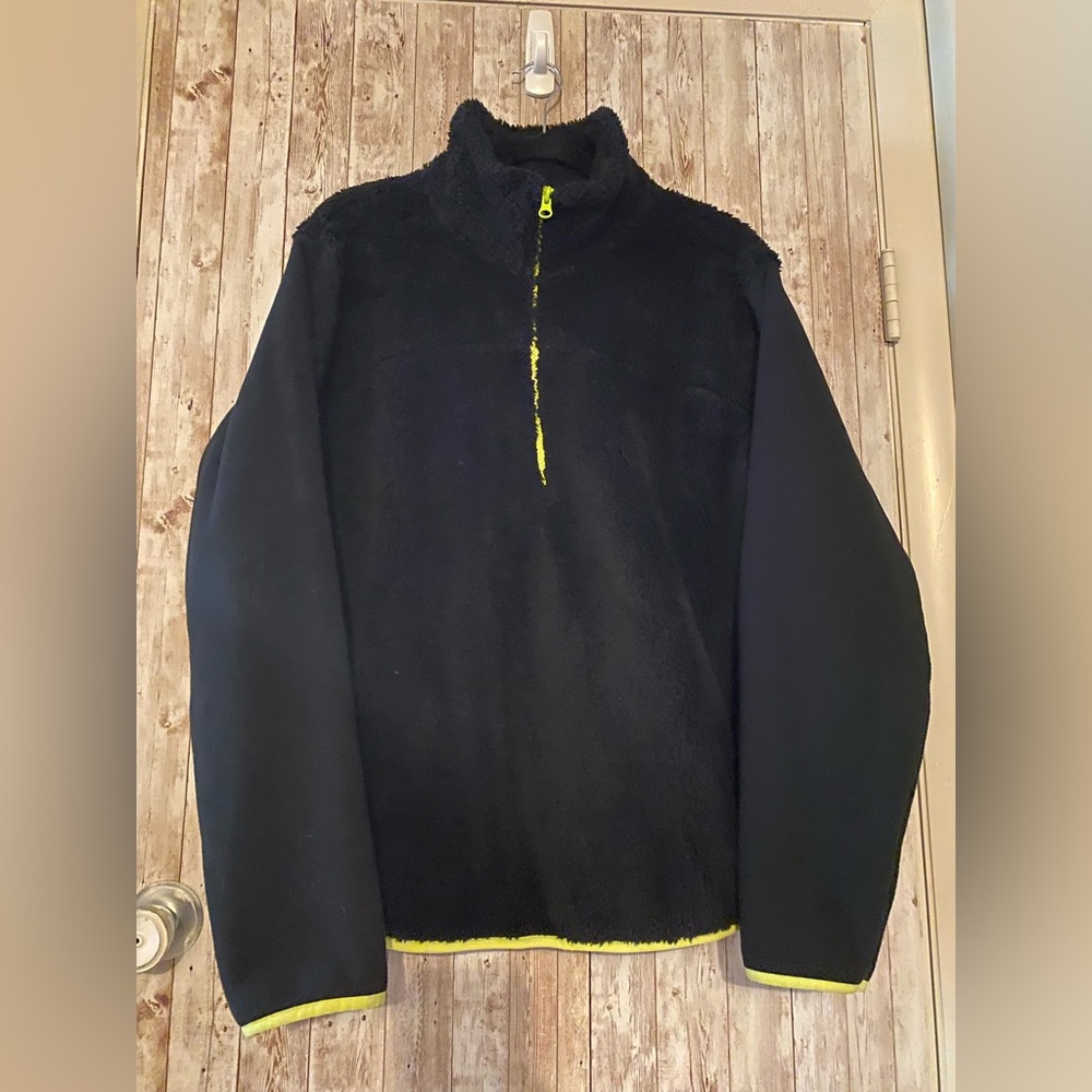 Zella NWT black neon green fuzzy Sherpa quarter zip sweater teddy bear NEW XL